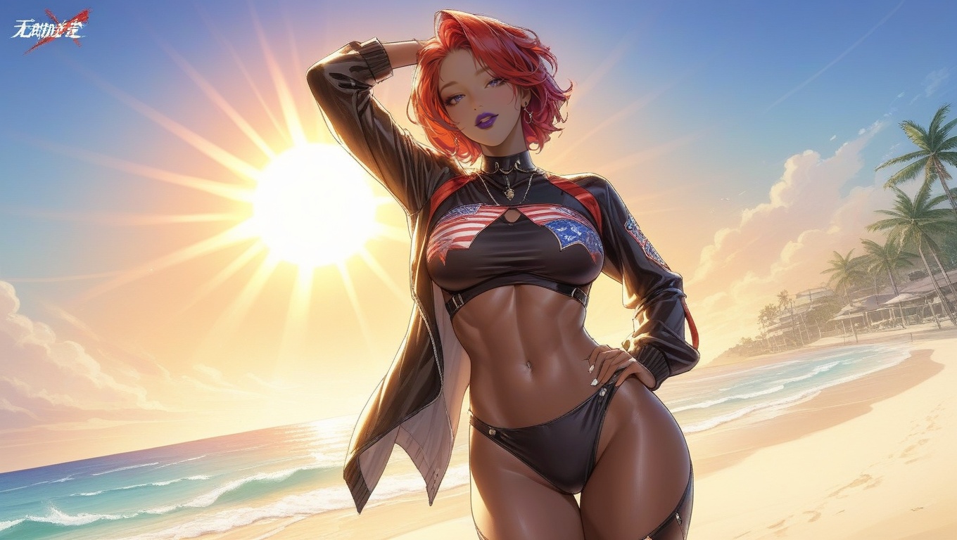 A confident and alluring 30-year-old woman with striking red hair,  a curvy figure,  and an intimidating on Tensor.Art