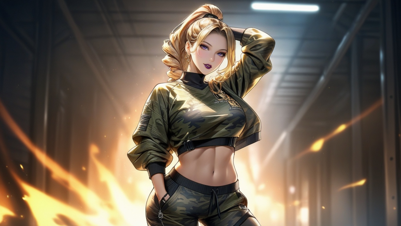 A confident and alluring 30-year-old woman with striking blonde hair,  a curvy figure,  and an intimidating on Tensor.Art
