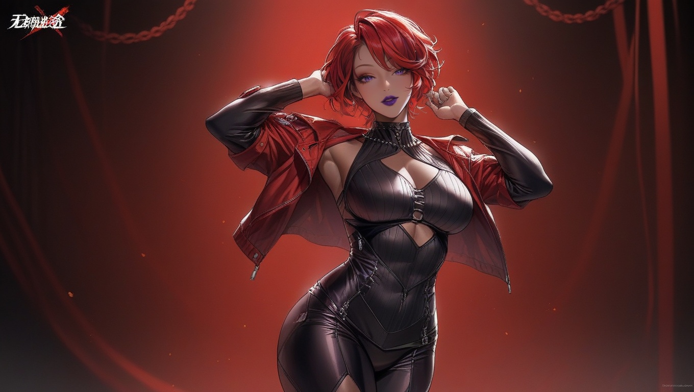 A confident and alluring 30-year-old woman with striking red hair,  a curvy figure,  and an intimidating on Tensor.Art