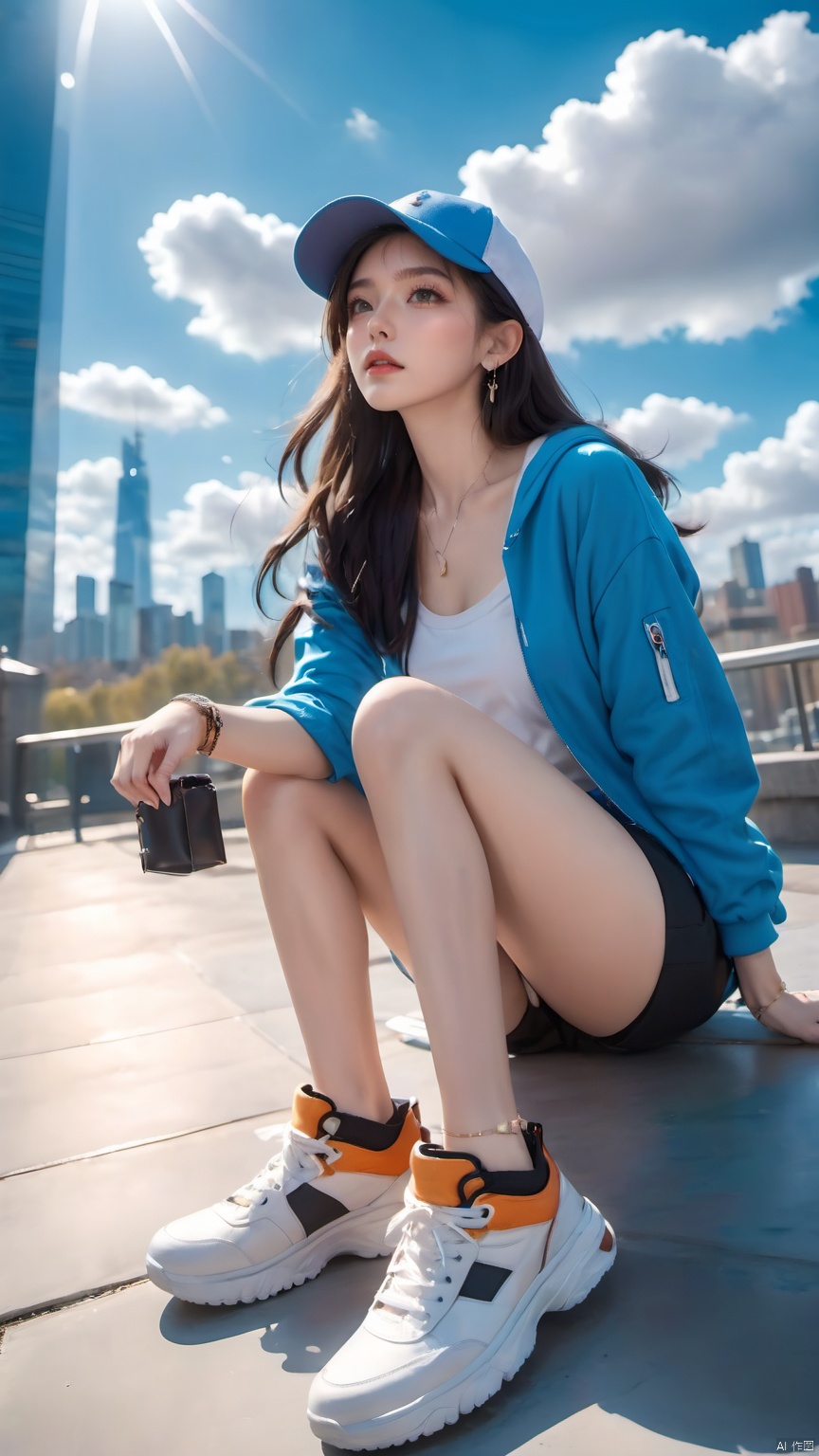 1girl,  baseball cap,  black hair on Tensor.Art