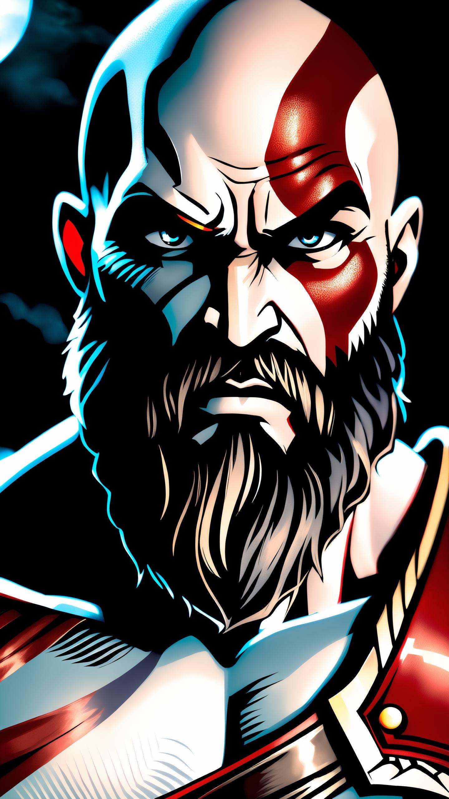 cinematic close up photo of Kratos god of war,  1man,  looking at viewer on Tensor.Art