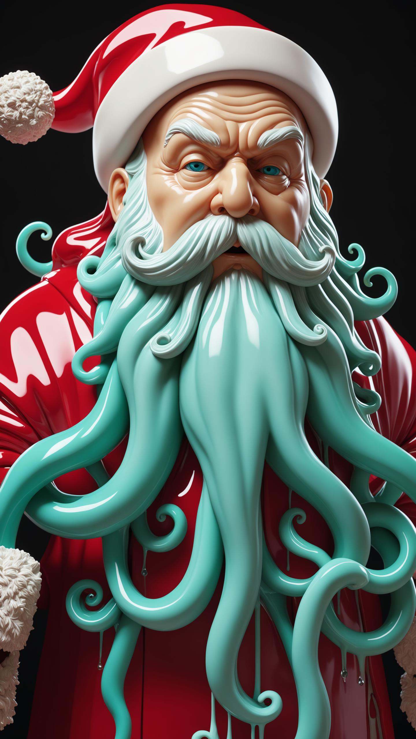 8k hyper realistic sculpture of (melting santa claus) by alberto seveso nychos beatrix potter,  wet and extremely glossy p...