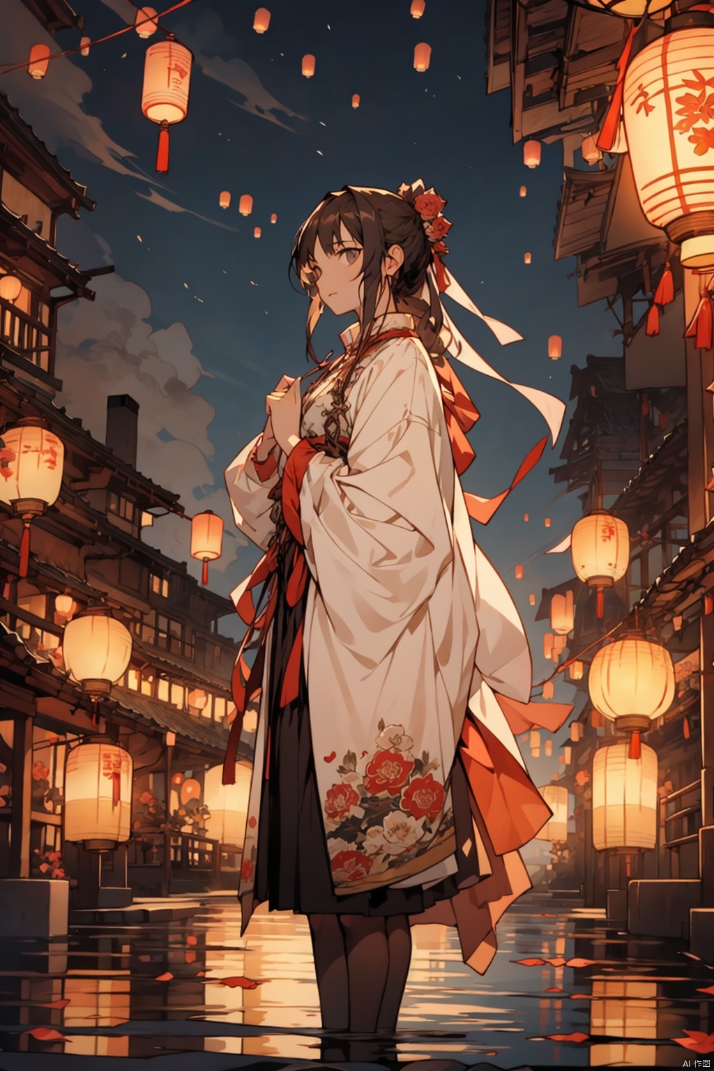  absurdres,absurdres,realistic,(full_shot:1.8), solo,1girl, watching lanterns