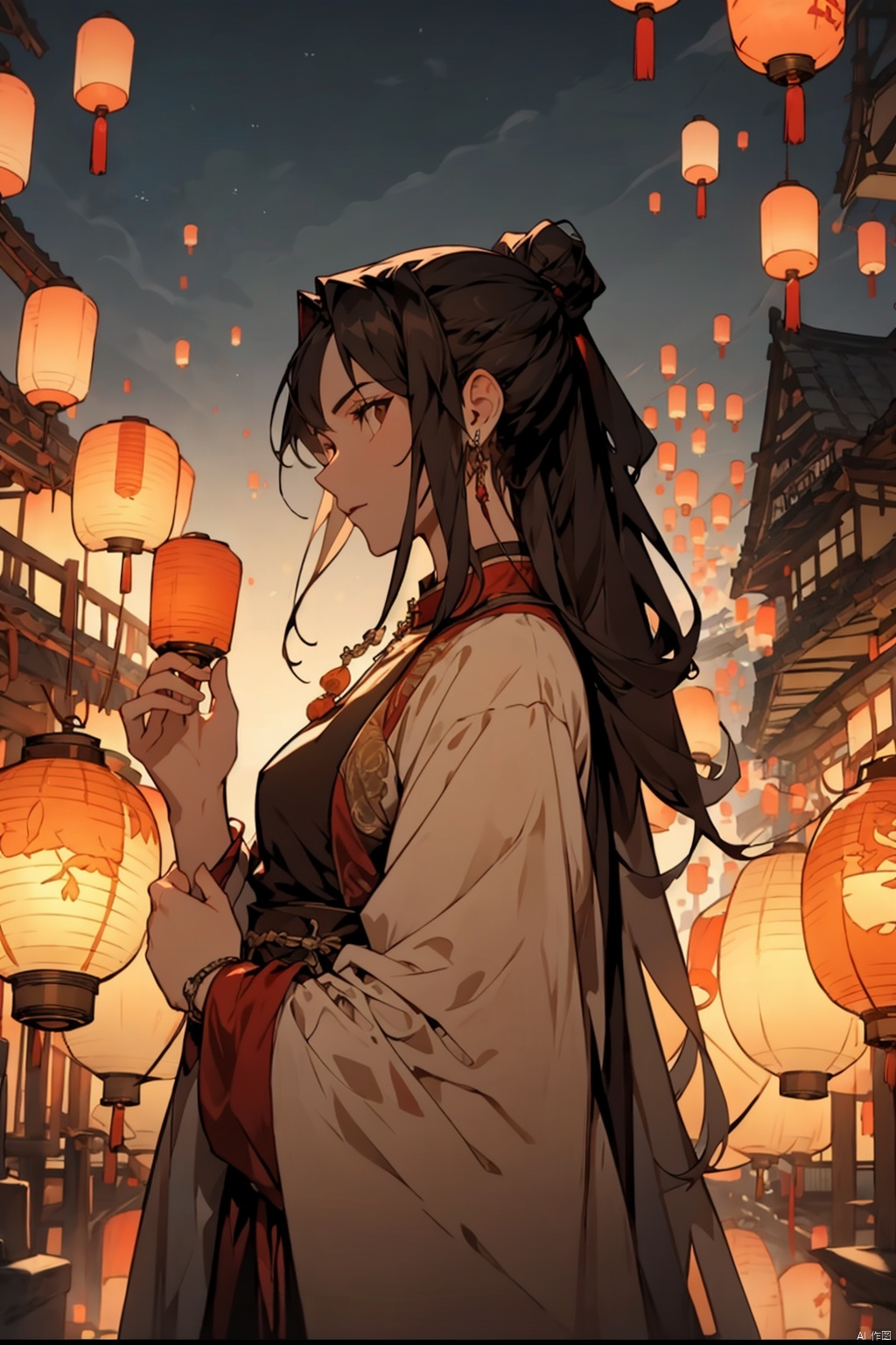  absurdres,absurdres,realistic,(full_shot:1.8), solo, watching lanterns
