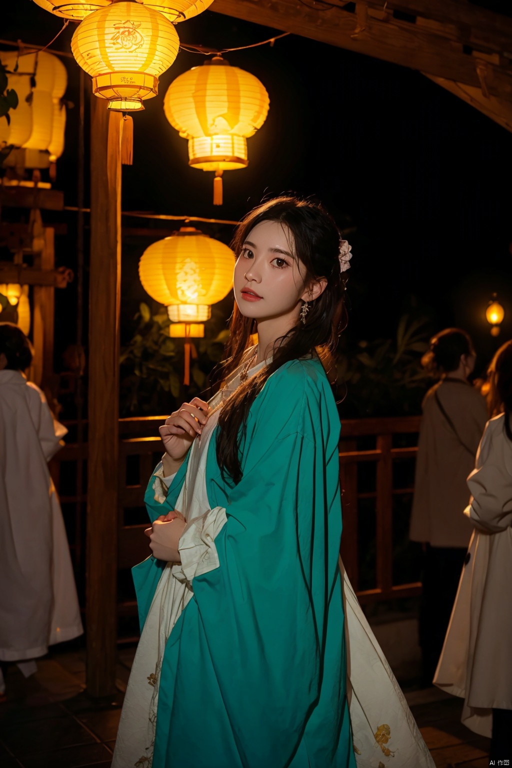  absurdres,absurdres,realistic,(full_shot:1.8), solo,1girl, watching lanterns