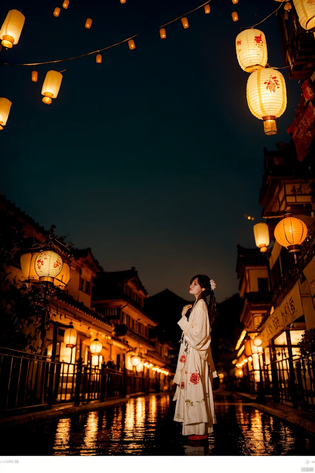  absurdres,absurdres,realistic,(full_shot:1.8), solo,1girl, watching lanterns
