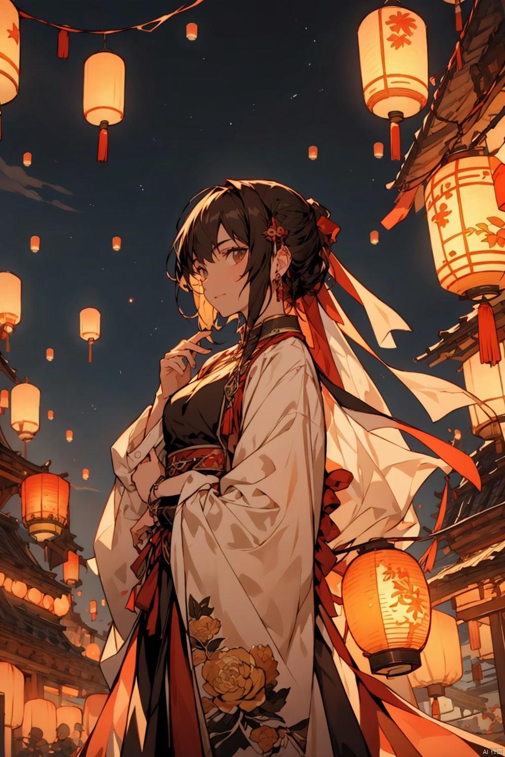  absurdres,absurdres,realistic,(full_shot:1.8), solo,1girl, watching lanterns