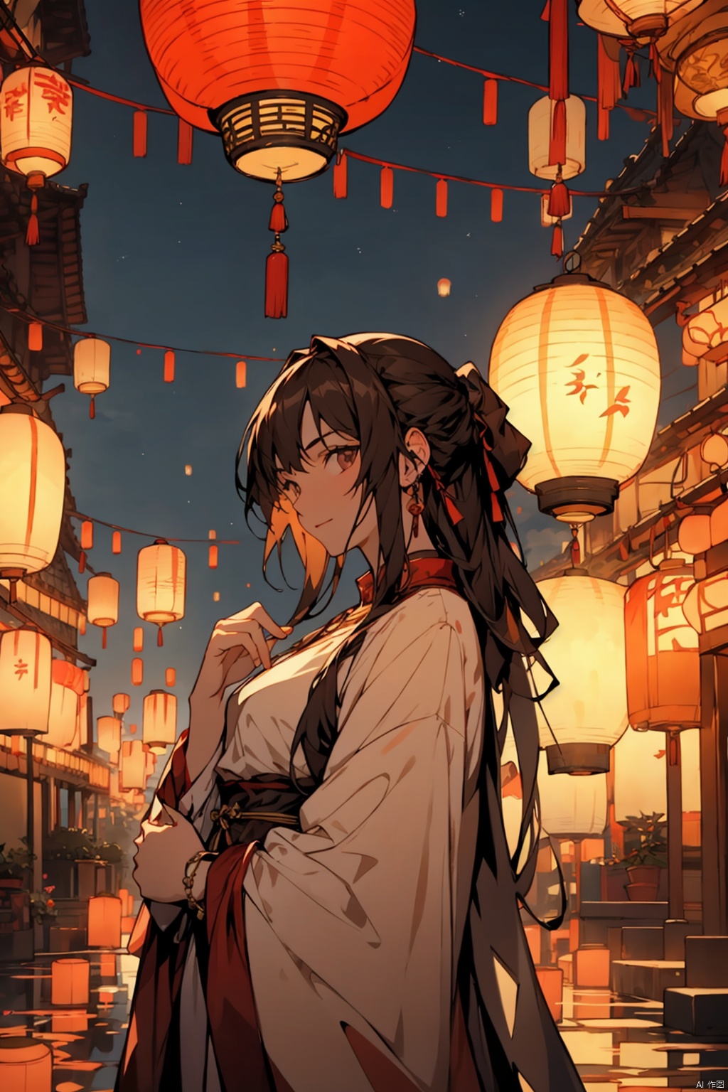  absurdres,absurdres,realistic,(full_shot:1.8), solo,1girl, watching lanterns