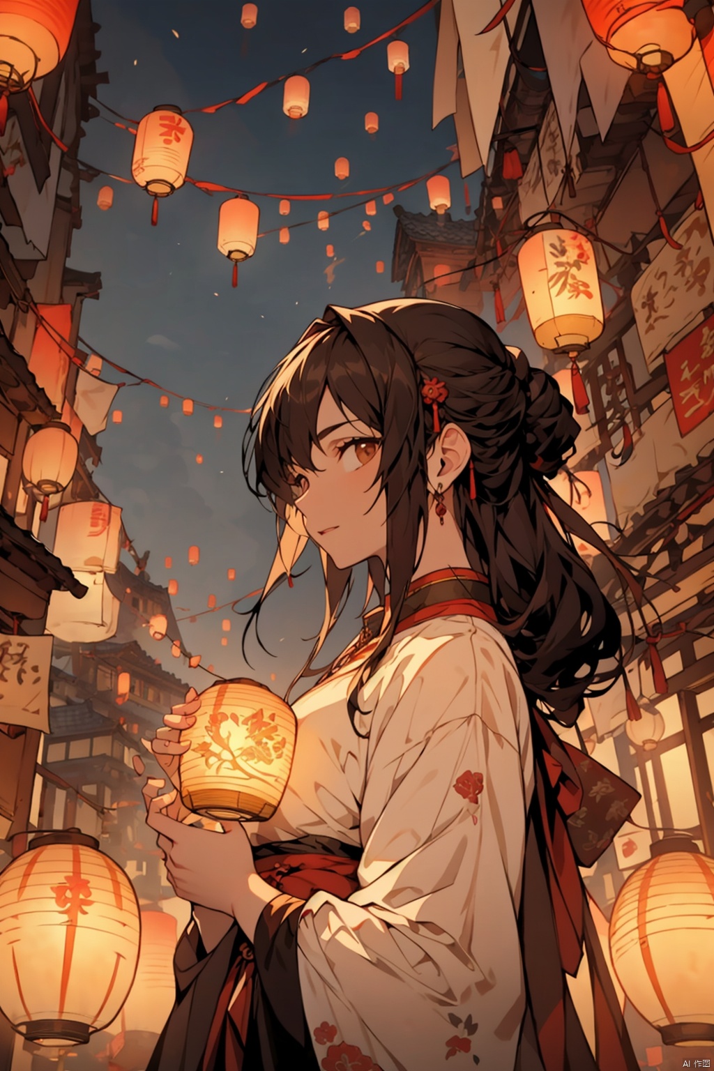  absurdres,absurdres,realistic,(full_shot:1.8), solo,1girl, watching lanterns