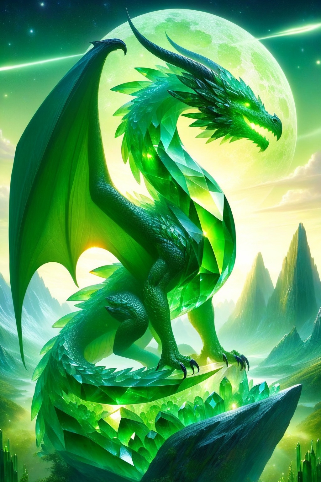 A majestic dragon,  crystalline dragon,  green crystals on Tensor.Art