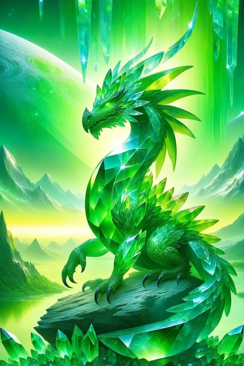 A majestic dragon,  crystalline dragon,  green crystals on Tensor.Art
