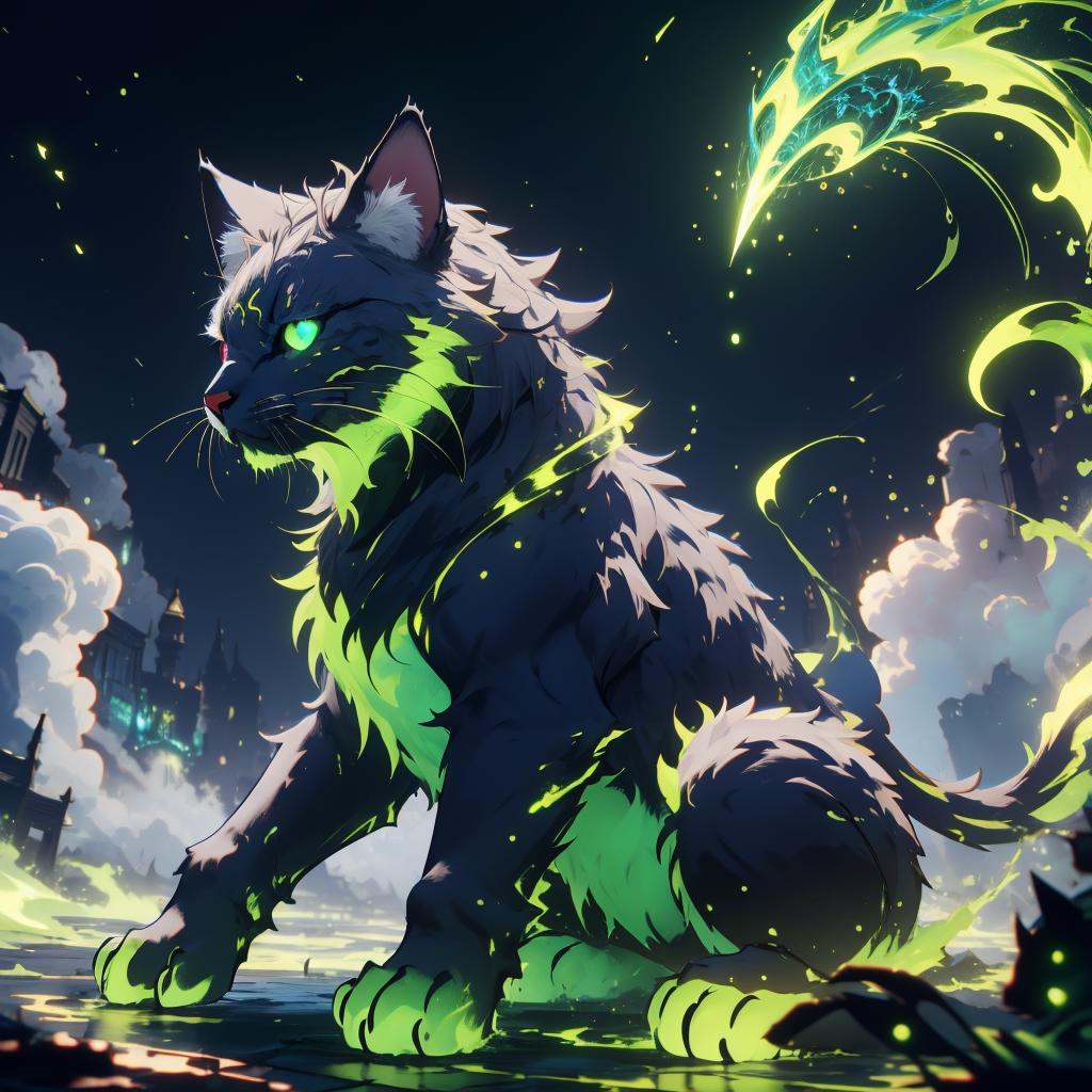 <lora:AcidMagic-22:0.8>,AcidMagic , fantasy, toxic corrosion , acid aura, mystical beast, glowing eyes,animal , cat