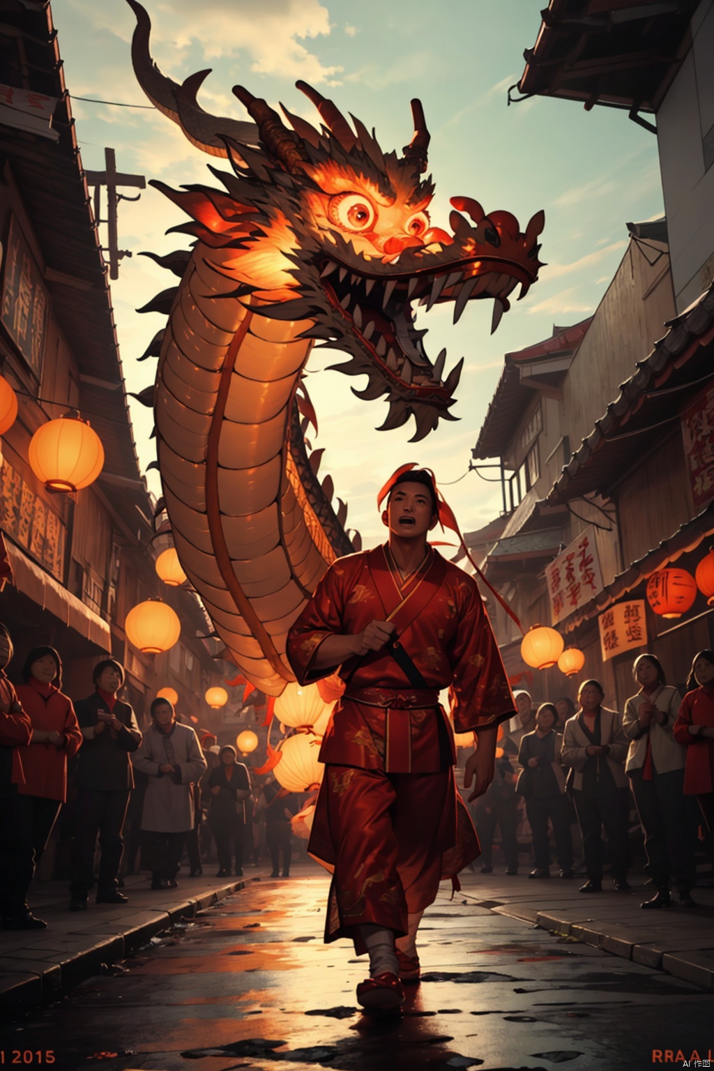  absurdres,absurdres,realistic,(full_shot:1.8), solo, , dragon lantern dance