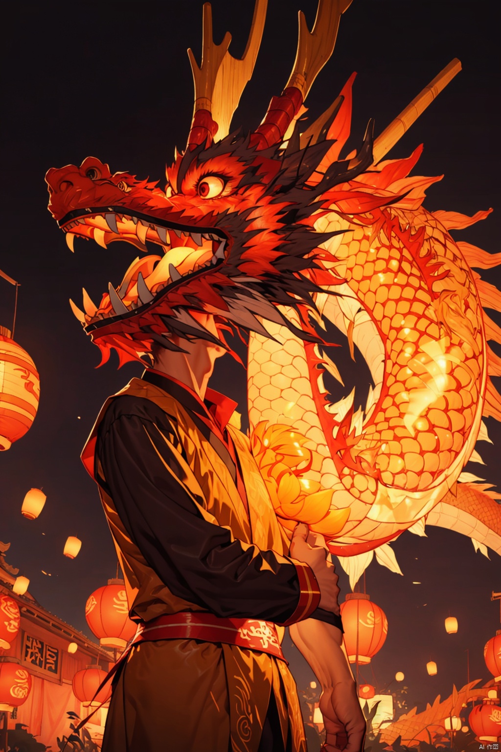  absurdres,absurdres,realistic,(full_shot:1.8), solo, , dragon lantern dance