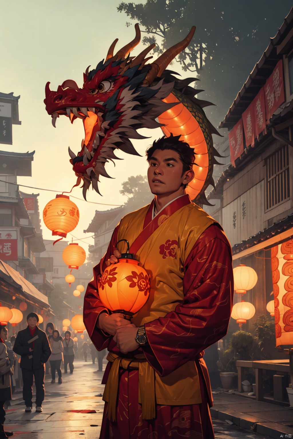  absurdres,absurdres,realistic,(full_shot:1.8), solo, , dragon lantern dance