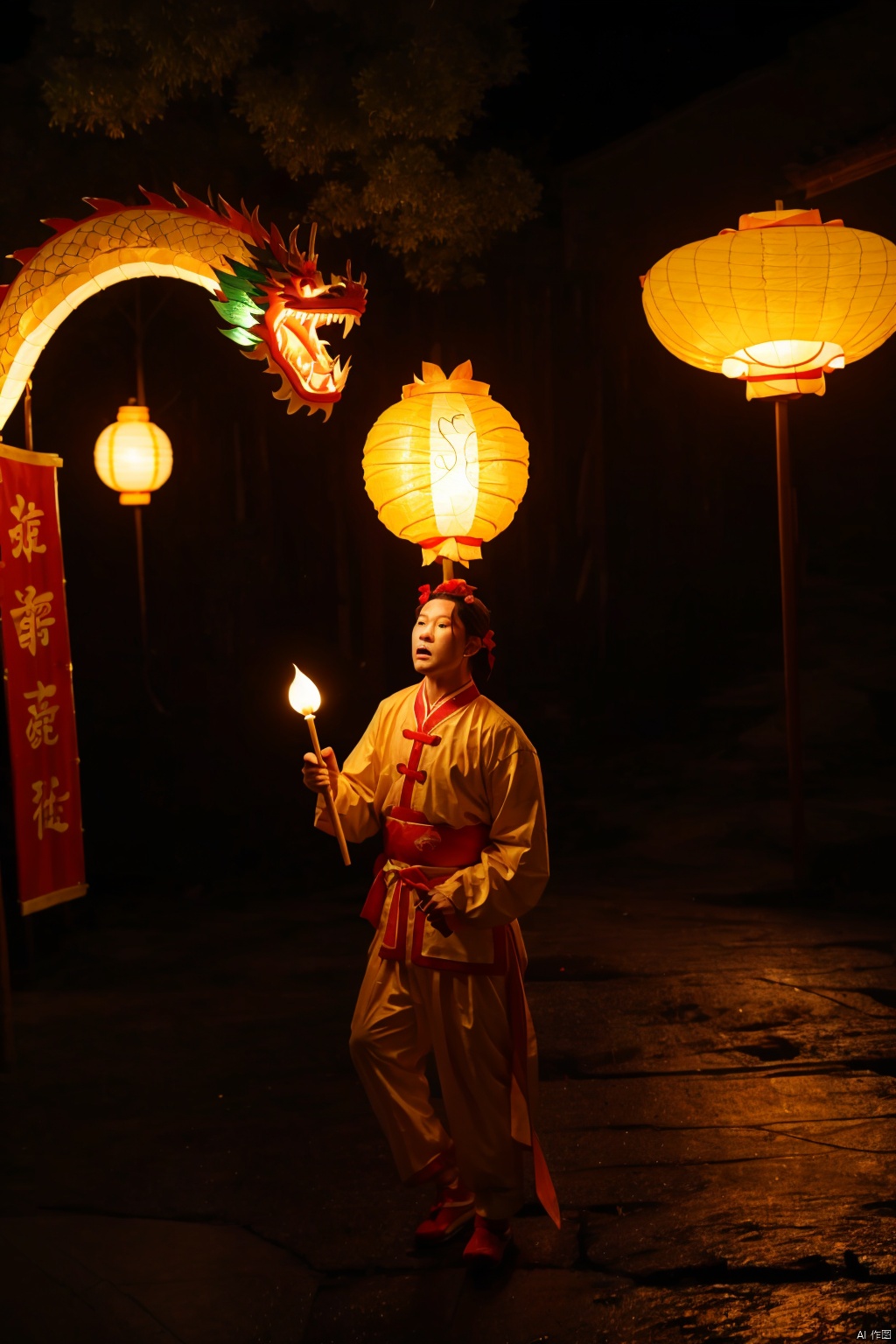  absurdres,absurdres,realistic,(full_shot:1.8), solo, , dragon lantern dance
