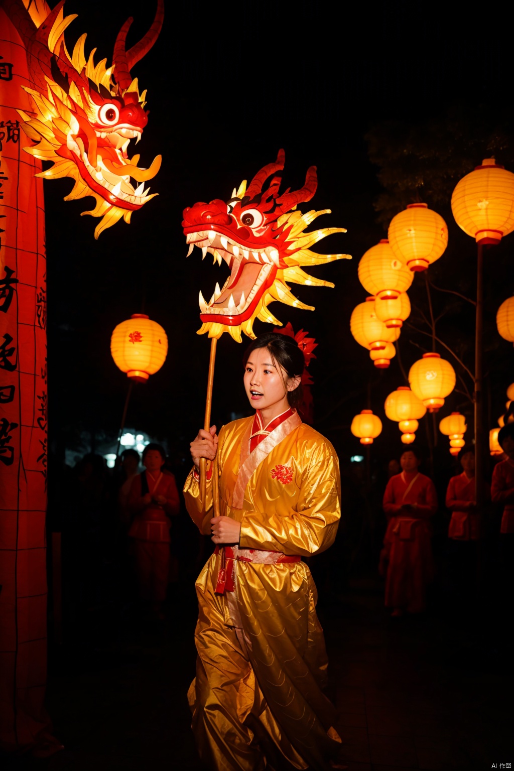  absurdres,absurdres,realistic,(full_shot:1.8), solo, , dragon lantern dance