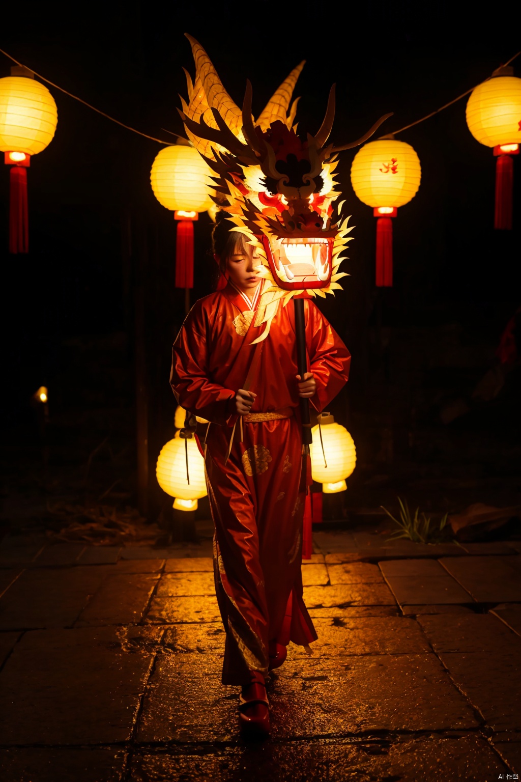  absurdres,absurdres,realistic,(full_shot:1.8), solo, , dragon lantern dance