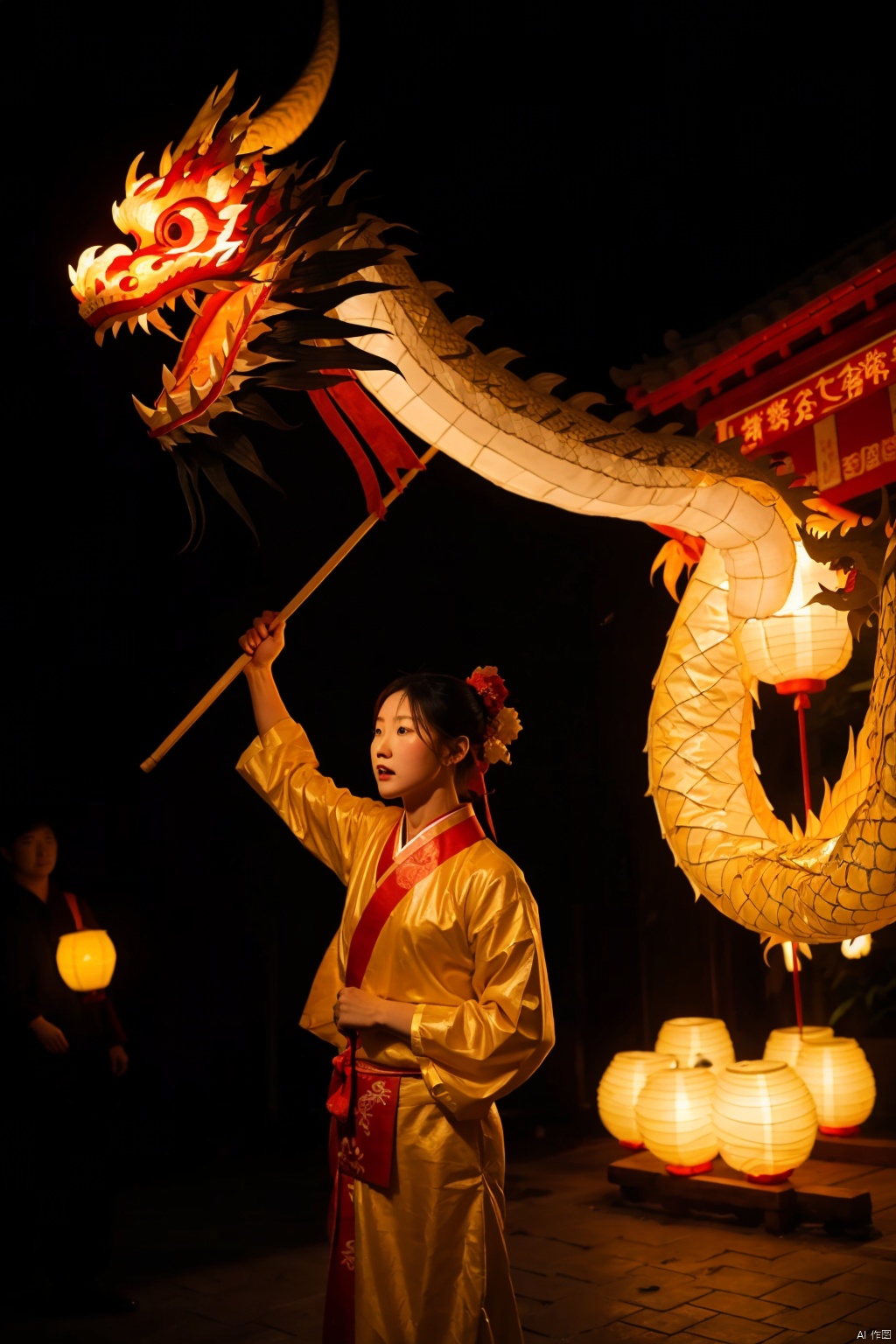  absurdres,absurdres,realistic,(full_shot:1.8), solo, , dragon lantern dance