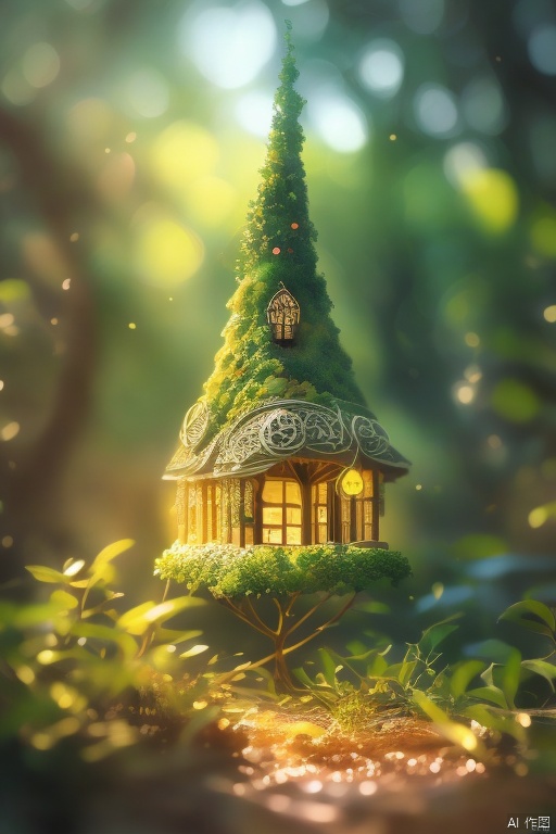  House built with trees, presence, so many elves ((best quality)), ((intricate details)), ((surrealism)) (8k), Magazine cover