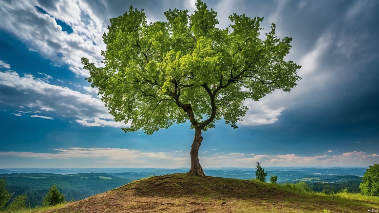  Overlooking,,(tree 9.9),(Representative), (boutique), Ultra HD, 
, reflection, masterpiece, true light and shadow, wide Angle, outdoors, sky, day, cloud, 
, tree, blue sky, no humans, nature, scenery, SDXL, 