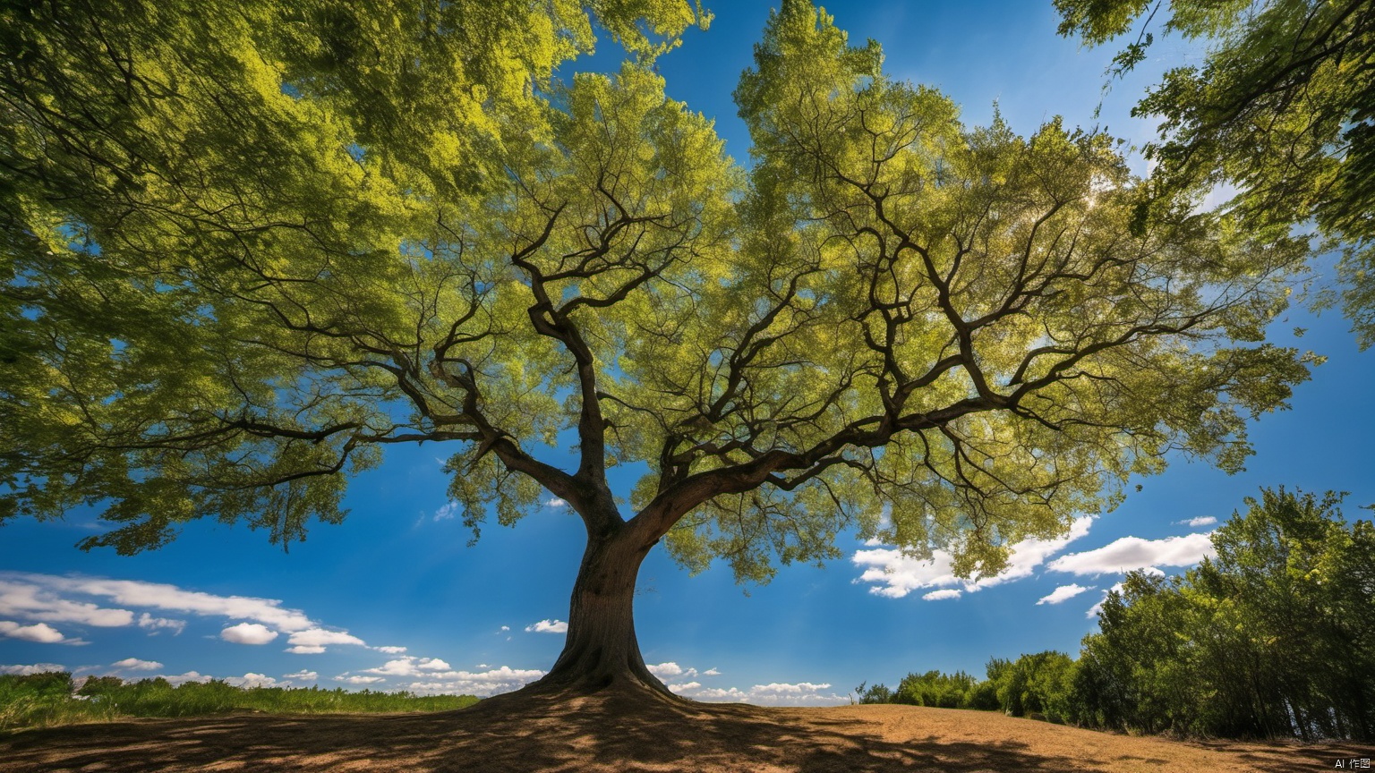  Overlooking,,(tree 9.9),(Representative), (boutique), Ultra HD, 
, reflection, masterpiece, true light and shadow, wide Angle, outdoors, sky, day, cloud, 
, tree, blue sky, no humans, nature, scenery, SDXL, 