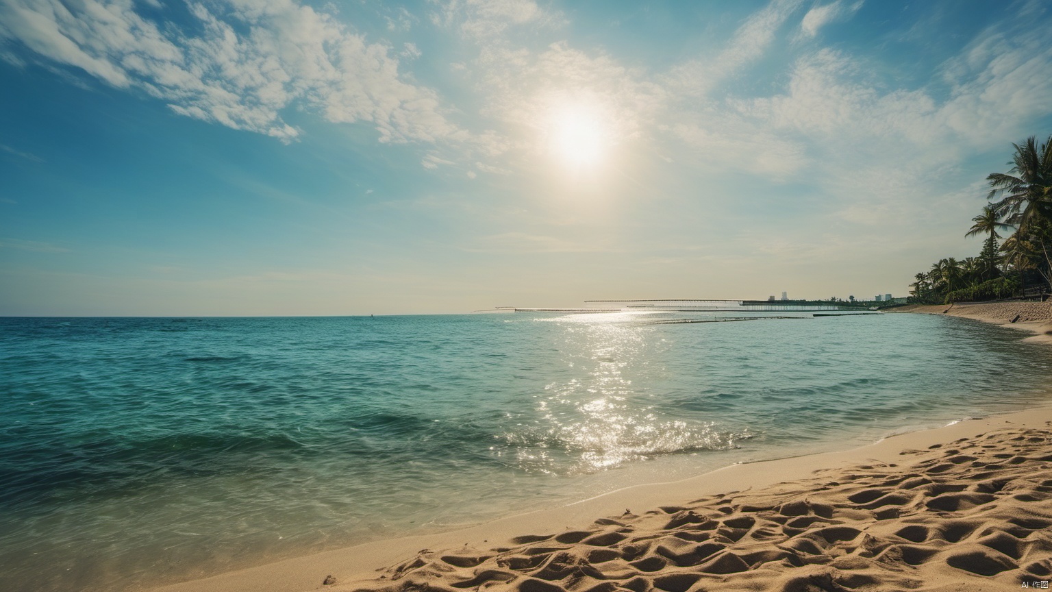  Overlooking,The distant sea,(Ocean 9.9),,(sea 9.9),(beach 1.9),(Representative), (boutique), Ultra HD, water, reflection, masterpiece, true light and shadow, wide Angle, outdoors, sky, day, cloud, water, tree, blue sky, no humans, nature, scenery, SDXL, beach,(Water 99.9),