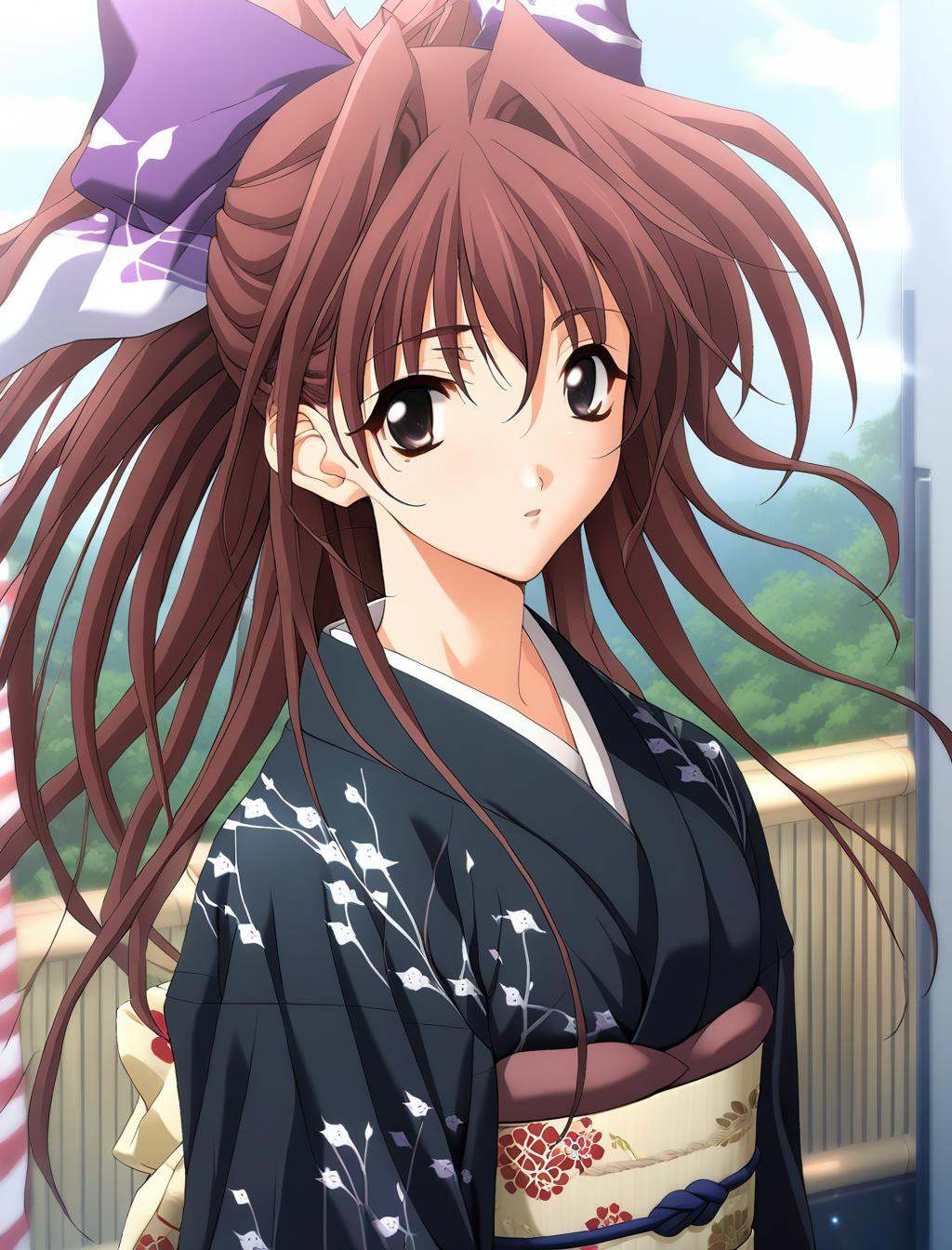 1girl,  Fujiwara Miyabi,  black kimono on Tensor.Art