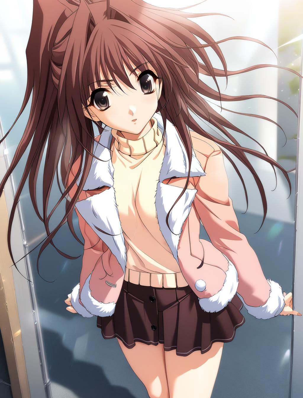 1girl,  Fujiwara Miyabi,  peach coat on Tensor.Art