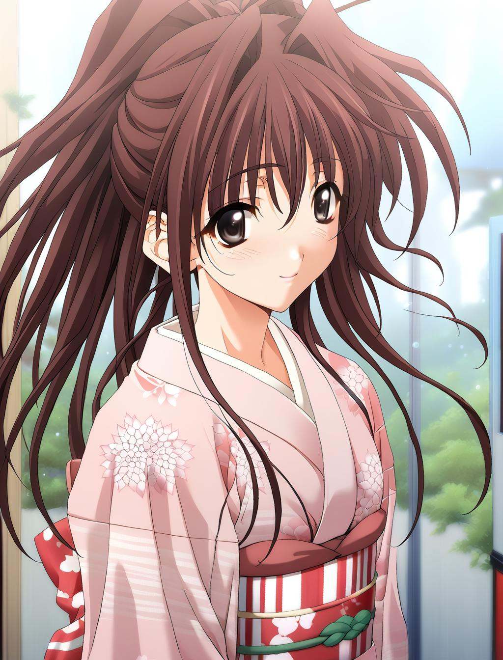 1girl,  Fujiwara Miyabi,  pink kimono on Tensor.Art