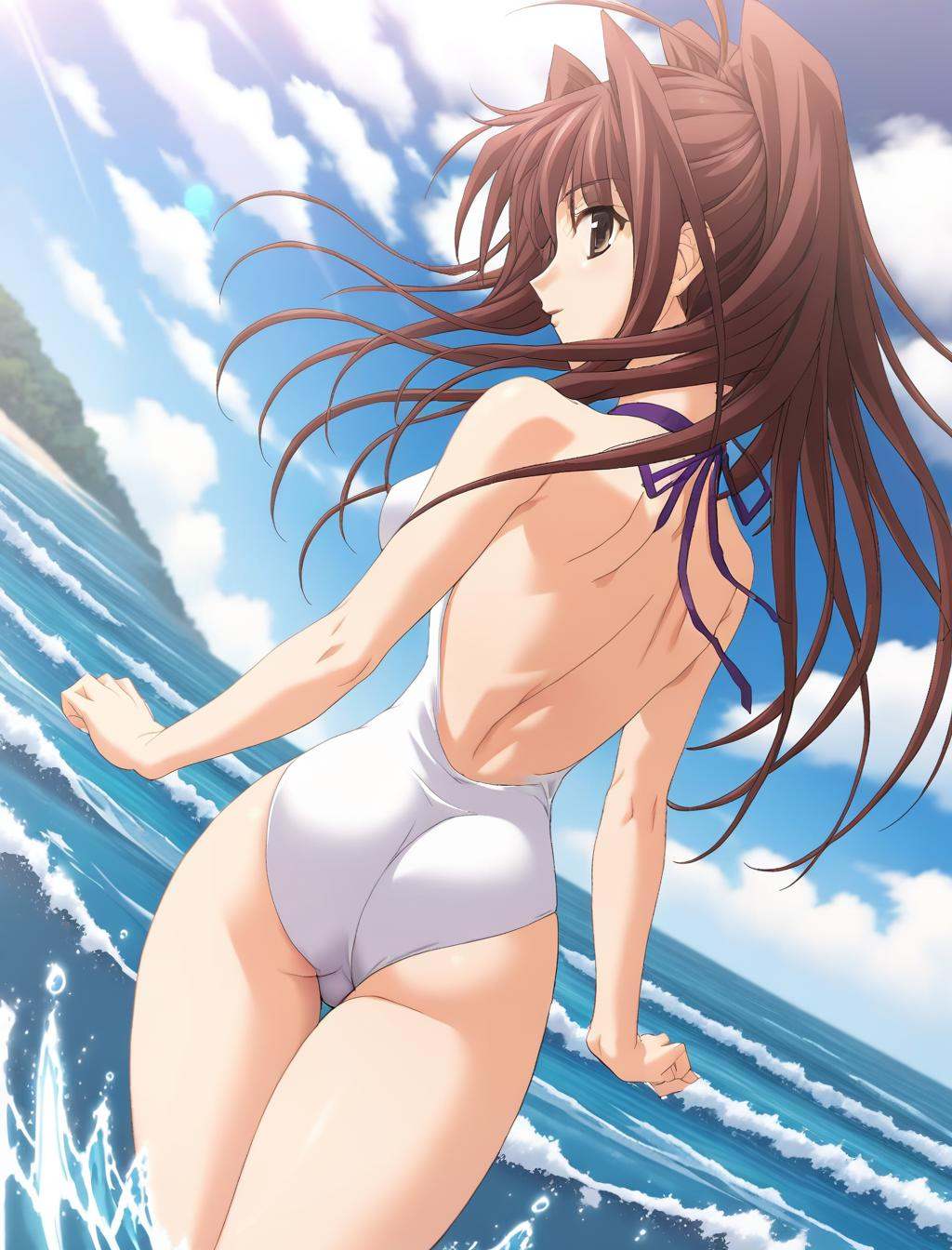 1girl,  Fujiwara Miyabi,  white backless one-piece swimsuit on Tensor.Art