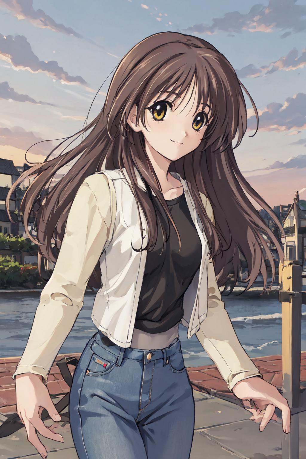 ayaka hizuki,  jeans,  black t-shirt on Tensor.Art