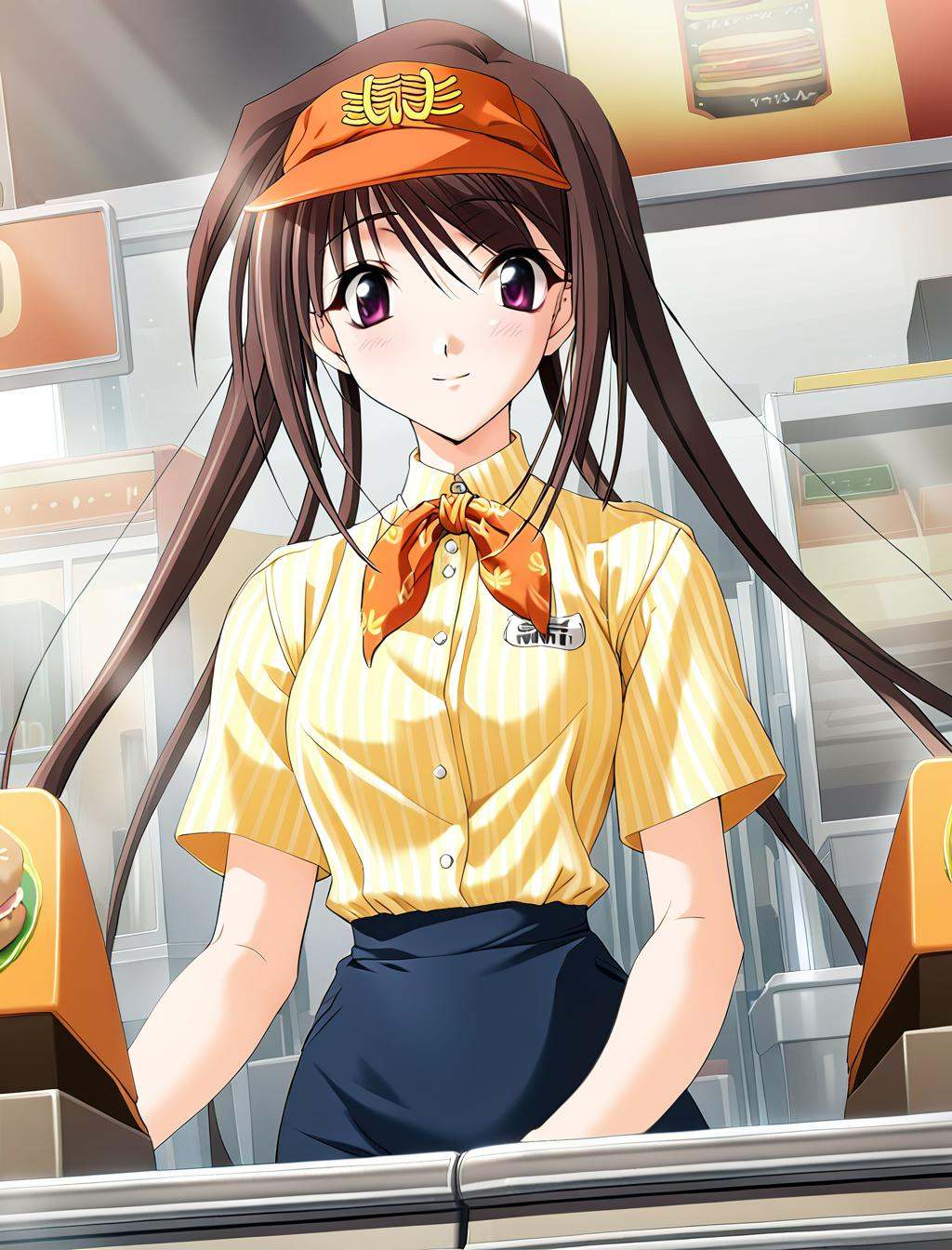 1girl,  Hina Asuka,  yellow employee uniform on Tensor.Art