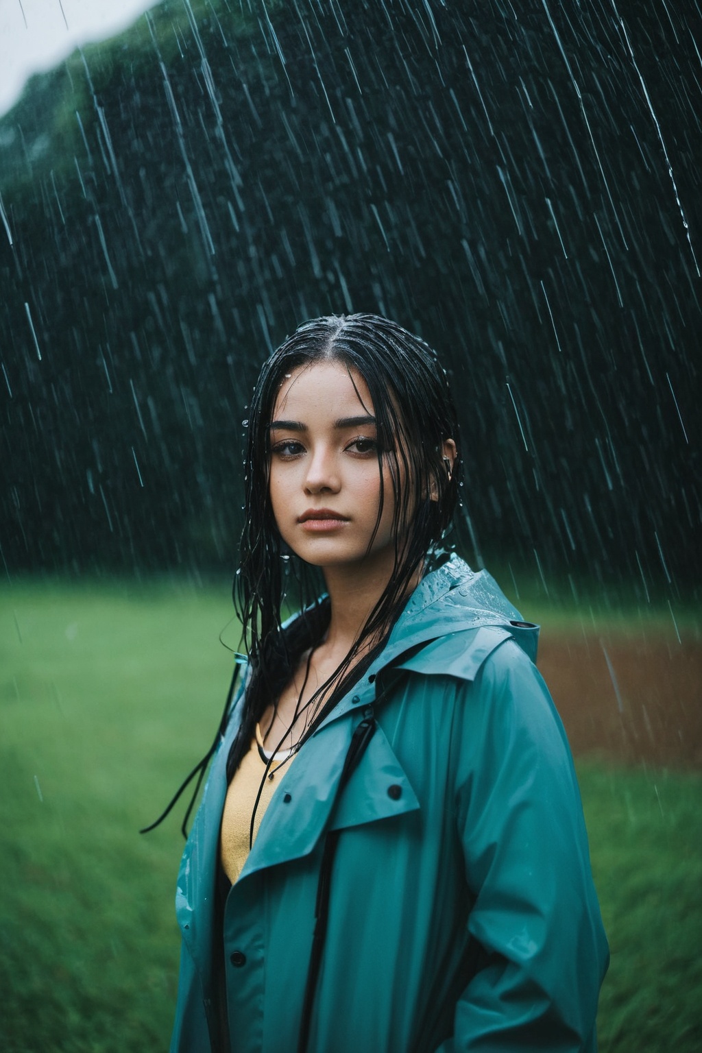 Young woman standing in the rain on Tensor.Art