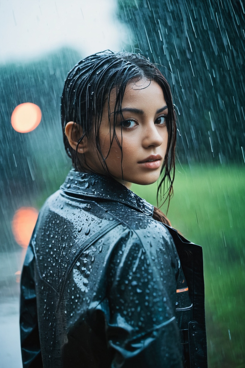 Young woman standing in the rain on Tensor.Art