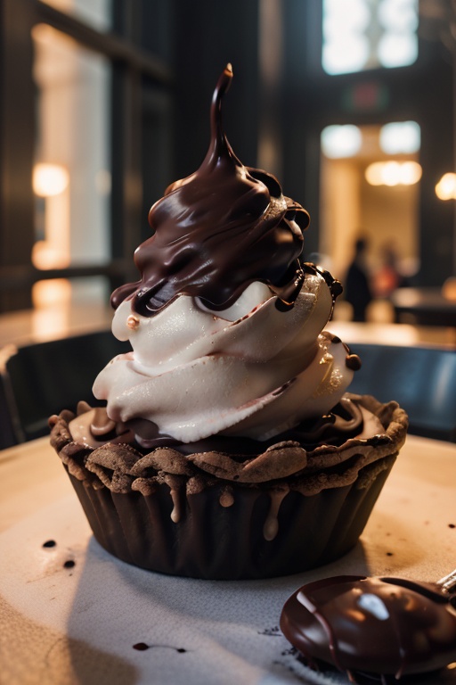 highly detailed snowboader sliding down a mountain of soft serve twisted chocolate ice cream,  perfect lighting,  shadows...