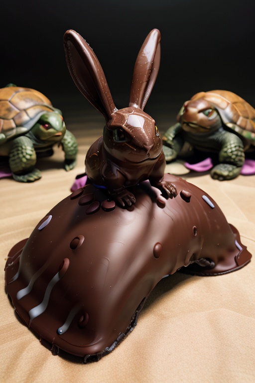 highly detailed solid chocolate bunny running past a turtle,  perfect lighting,  shadows on Tensor.Art