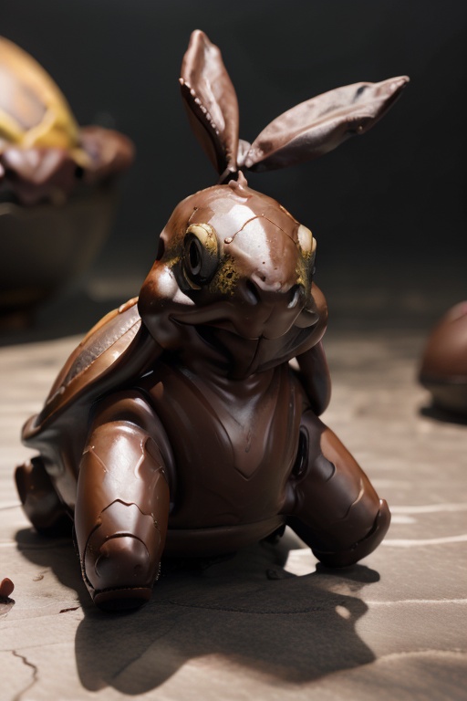 highly detailed solid chocolate bunny running past a turtle,  perfect lighting,  shadows on Tensor.Art