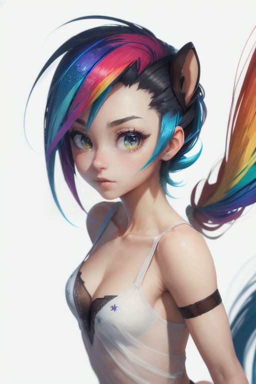 masterpiece,best quality, highly detailed, rainbow dash,1girl,solo,personification,looking at viewer,simple background,white background, girl