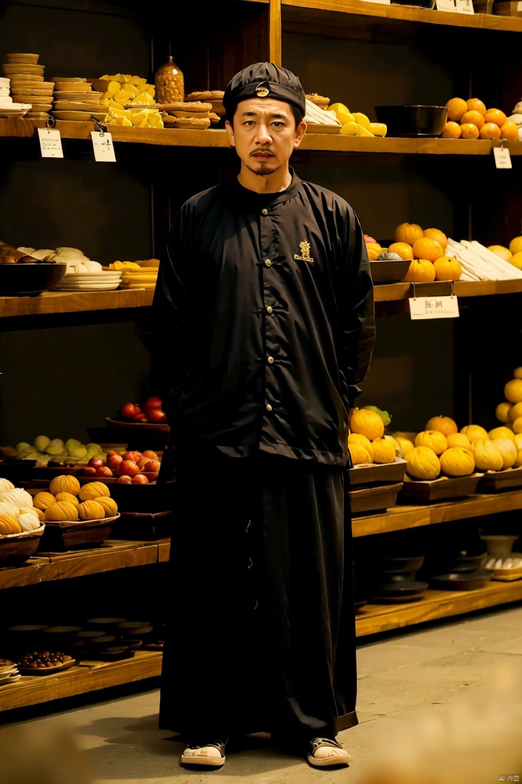  absurdres,incredibly absurdres,reality,realistic,,(solo:1.2),1boy,full_shot, shopkeeper