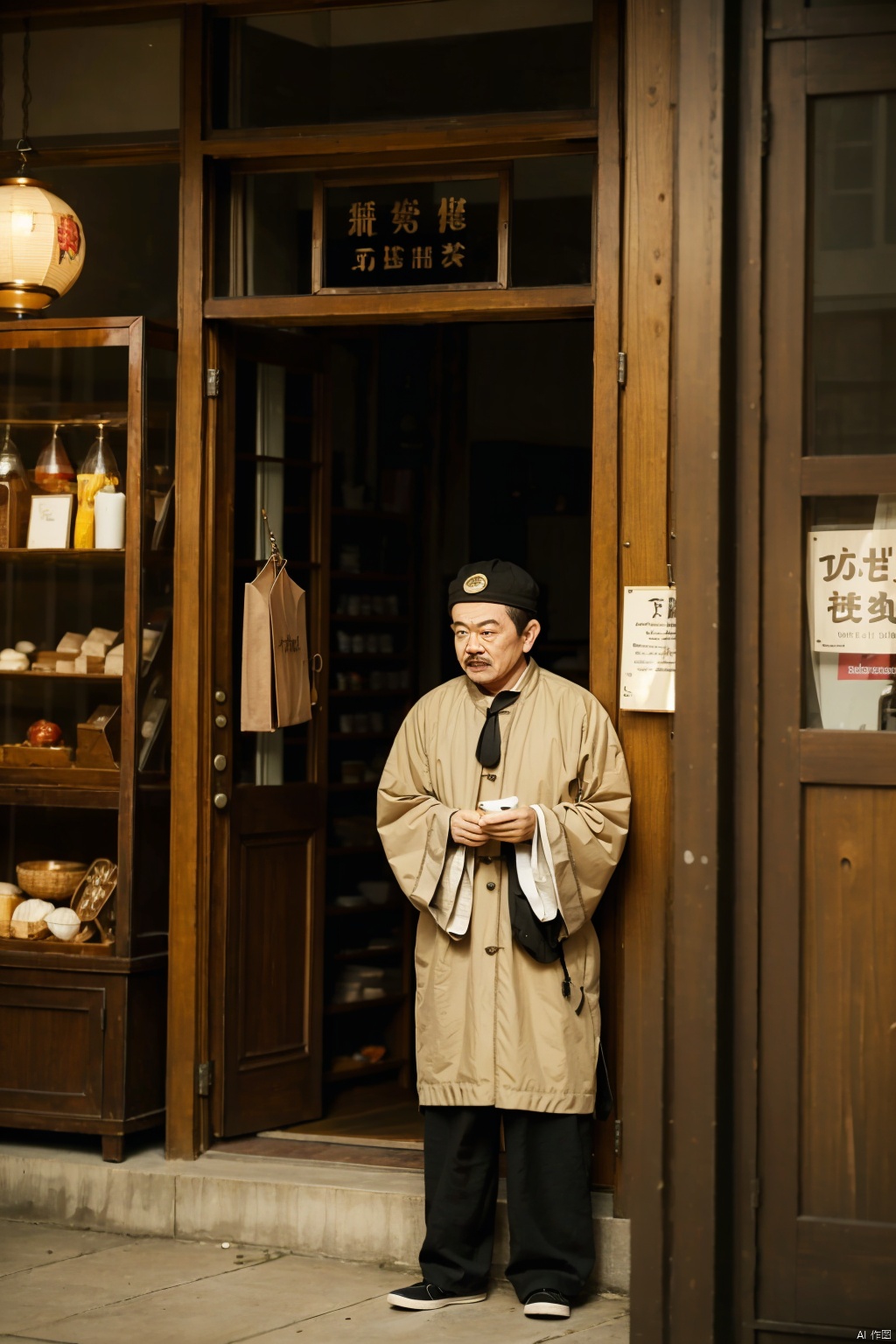 absurdres,incredibly absurdres,reality,realistic,,(solo:1.2),1boy,full_shot, shopkeeper