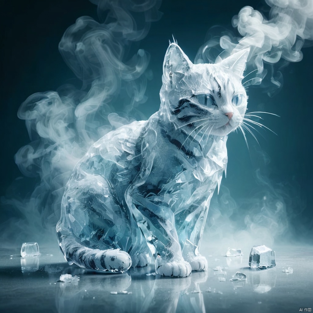 cat ,ice,smoke