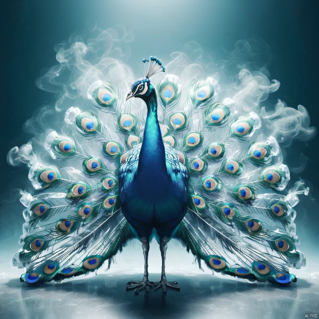 peacock ,ice,smoke