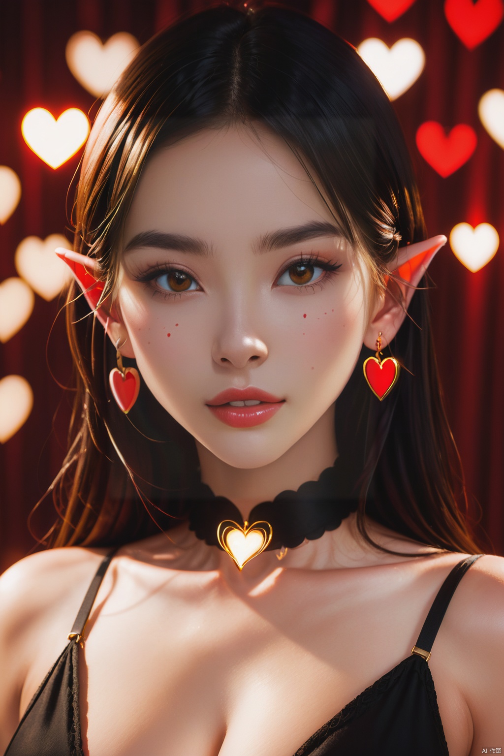  finger in mouth, sucking finger, biting finger, naughty face, horny, looking at viewer, sam yang, 1girl, backlighting, bare shoulders, black choker, blush, big breasts, choker, cleavage, closed mouth, short elf ears, collarbone, earrings, forehead, freckles, hair over shoulder, jewelry, long hair, pointy nose, red lips, shadow, solo, thick eyebrows, thick eyelashes, upper body, white hair, (floating hearts), messy hair, ((masterpiece)), , Shimipan, Add details, MAJICMIX STYLE