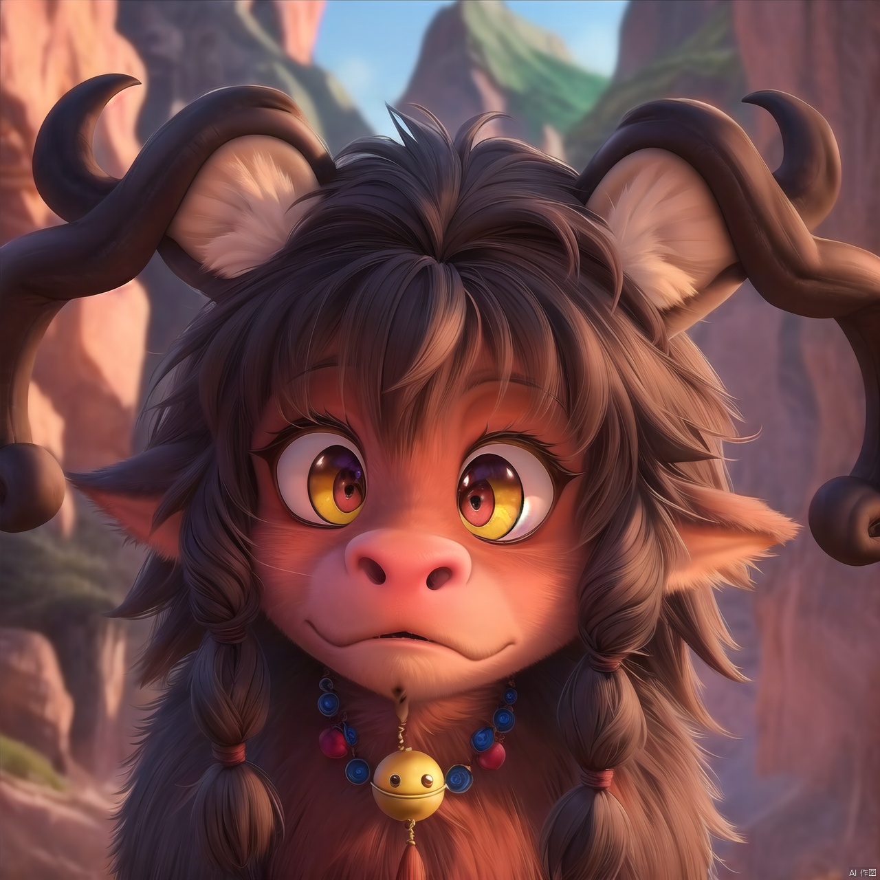 Dragon head, furry, cute, big eyes, surprised, depth of field, Disney style, animation