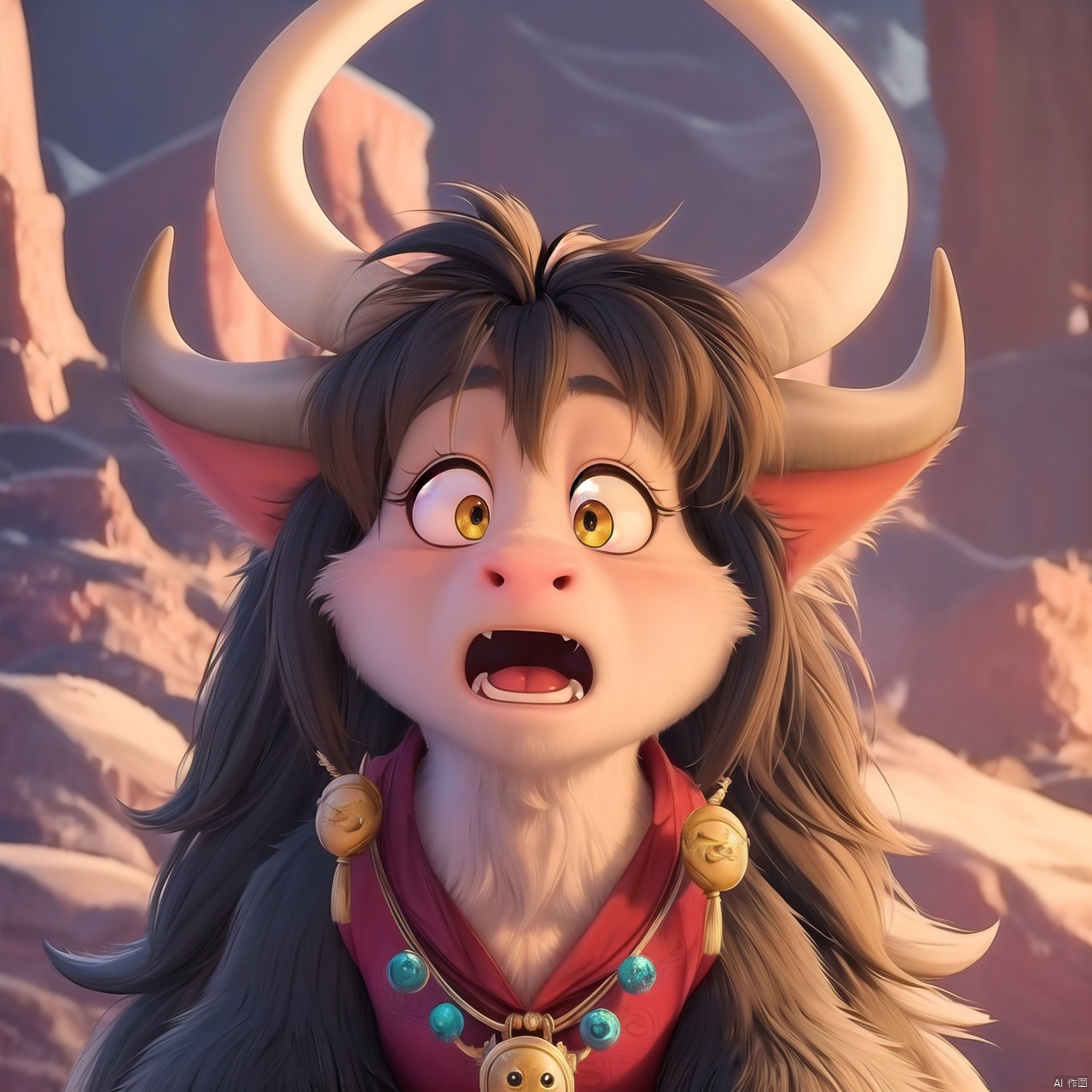 Dragon head, furry, cute, big eyes, surprised, depth of field, Disney style, animation
