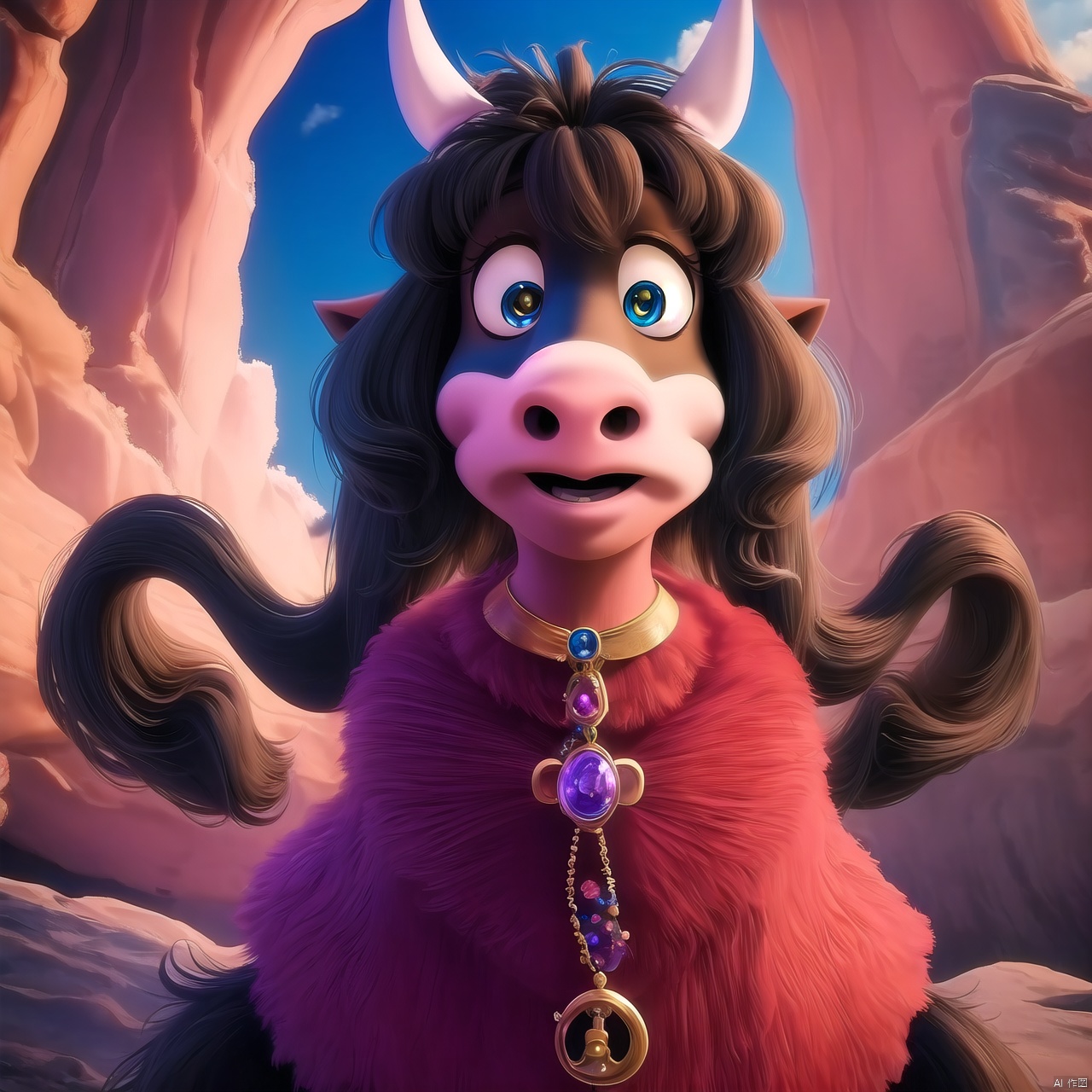 Horsehead, furry, cute, big eyes, surprised, depth of field, Disney style, animation