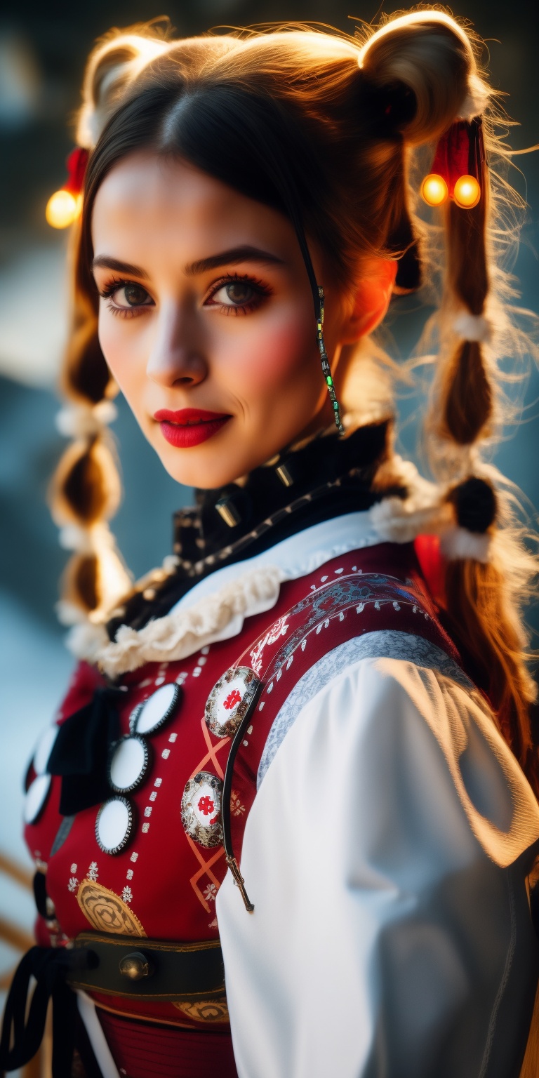 Beautiful Swiss woman,  pure white pigtails,  traditional Swiss folk costume on Tensor.Art