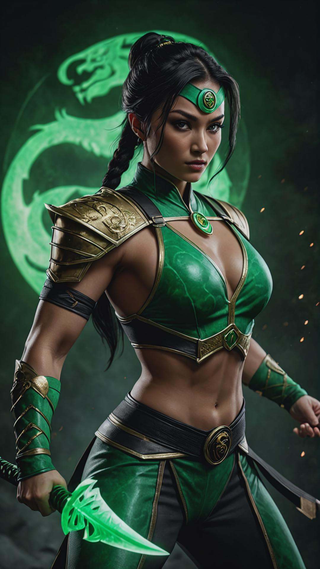RAW photo of a Jade Mortal Kombat character,  combat posing,  full body shot on Tensor.Art