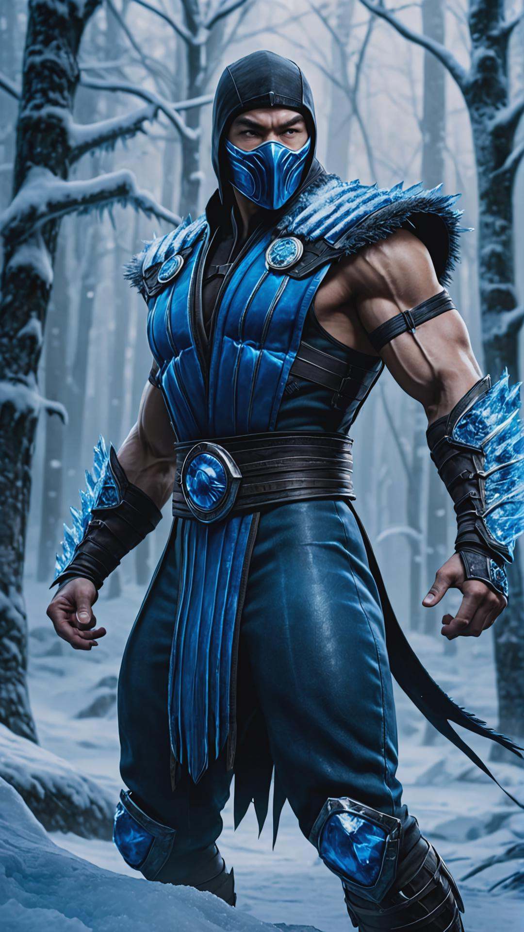 RAW photo of a named Sub-Zero,  Mortal Kombat character,  combat posing on Tensor.Art